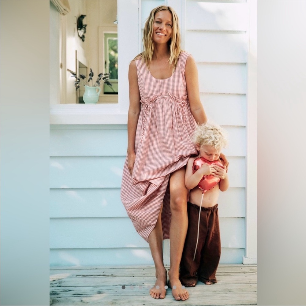 Anthropologie Pink Gingham Midi Dress
